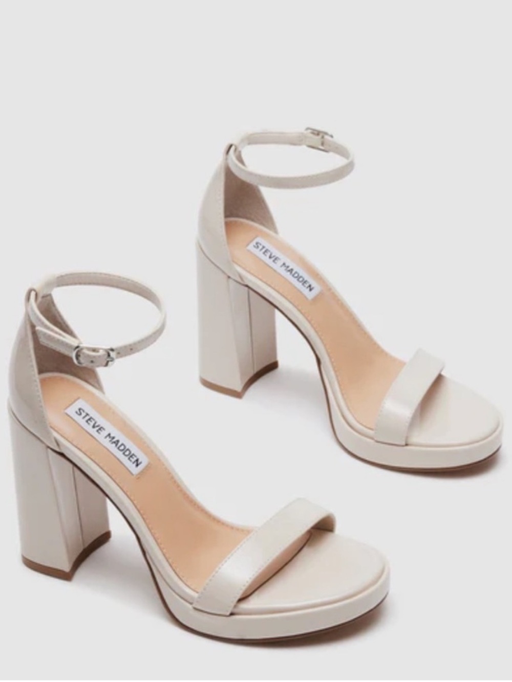 Steve Madden Posie Platform Block Heel Sandals in Bone Patent, SZ 7 NWOB